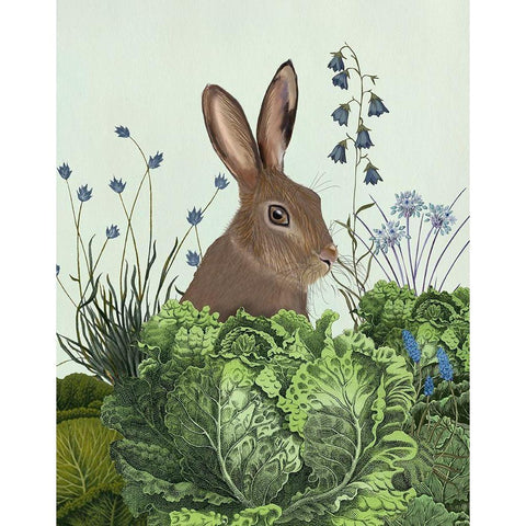 Cabbage Patch Rabbit 2 Black Modern Wood Framed Art Print with Double Matting by Fab Funky