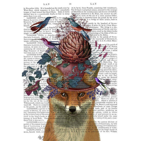 Fox Birdkeeper with Artichoke White Modern Wood Framed Art Print by Fab Funky