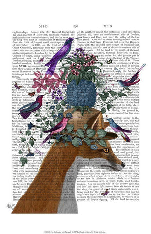 Fox Birdkeeper with Pineapple Black Ornate Wood Framed Art Print with Double Matting by Fab Funky