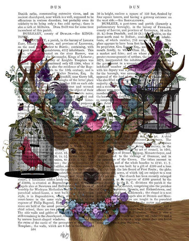 Deer Birdkeeper, Tropical Bird Cages Black Ornate Wood Framed Art Print with Double Matting by Fab Funky