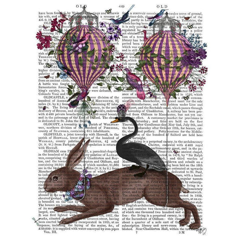 Hare Birdkeeper, Hot Air Balloon Gold Ornate Wood Framed Art Print with Double Matting by Fab Funky