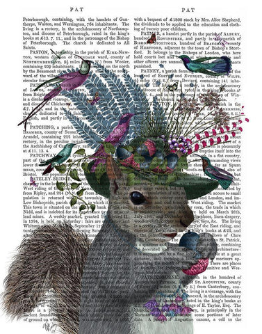 Squirrel Birdkeeper and Blue Acorns White Modern Wood Framed Art Print with Double Matting by Fab Funky