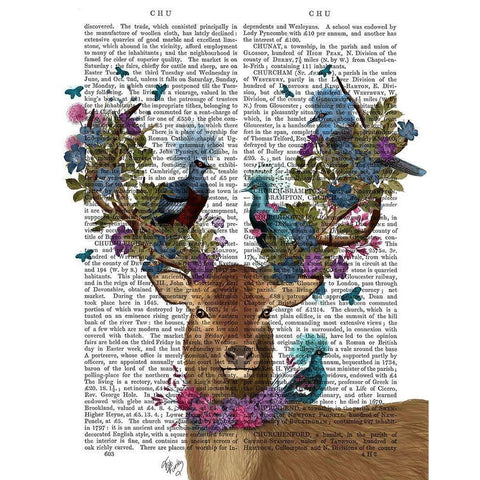 Deer Birdkeeper, Blue Pigeons Black Modern Wood Framed Art Print with Double Matting by Fab Funky