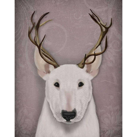 Bull Terrier and Antlers Black Modern Wood Framed Art Print with Double Matting by Fab Funky