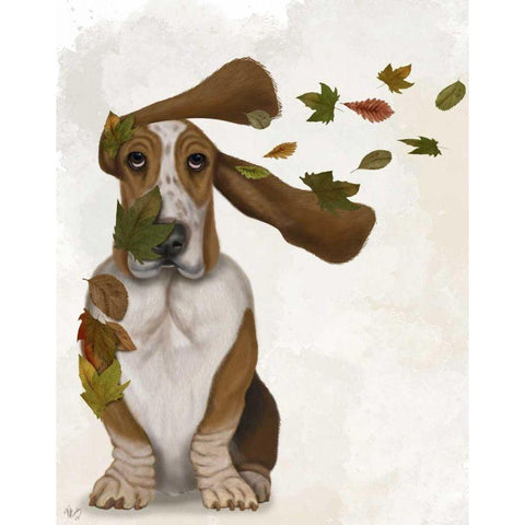 Basset Hound Windswept and Interesting Gold Ornate Wood Framed Art Print with Double Matting by Fab Funky