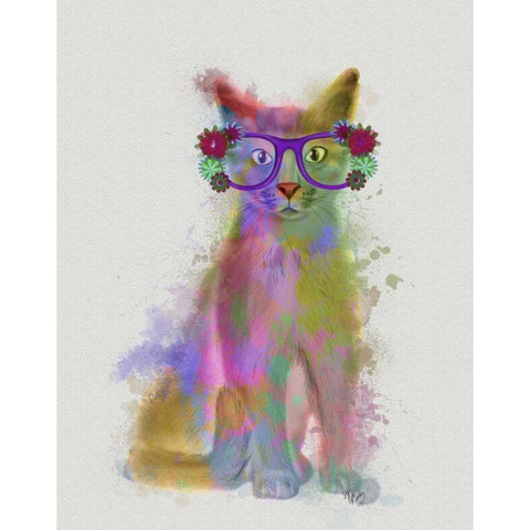 Cat Rainbow Splash 5 White Modern Wood Framed Art Print by Fab Funky