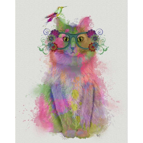 Cat Rainbow Splash 8 Black Modern Wood Framed Art Print with Double Matting by Fab Funky