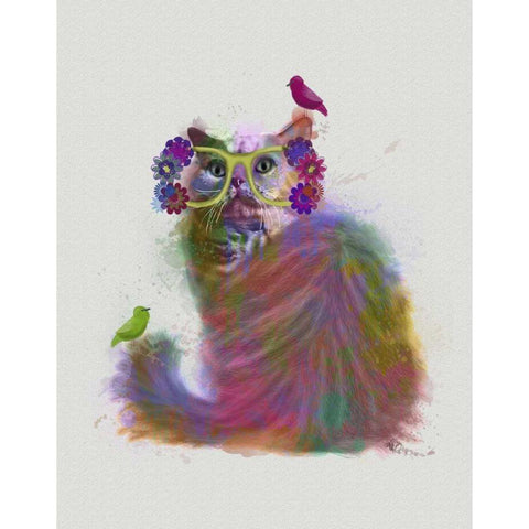 Cat Rainbow Splash 9 White Modern Wood Framed Art Print by Fab Funky