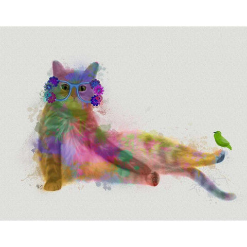 Cat Rainbow Splash 10 Gold Ornate Wood Framed Art Print with Double Matting by Fab Funky