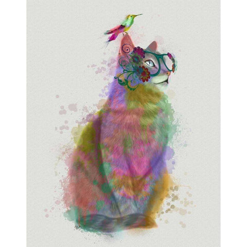 Cat Rainbow Splash 11 Black Modern Wood Framed Art Print with Double Matting by Fab Funky