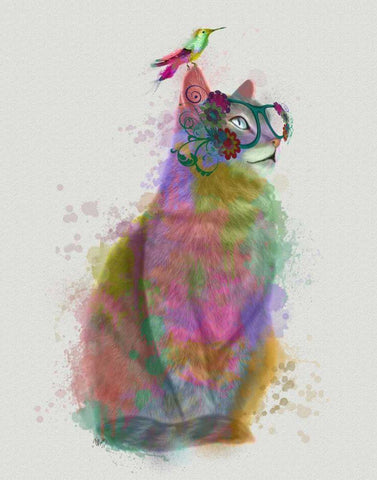 Cat Rainbow Splash 11 White Modern Wood Framed Art Print with Double Matting by Fab Funky