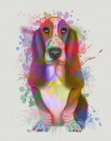 Basset Hound Rainbow Splash Black Ornate Wood Framed Art Print with Double Matting by Fab Funky