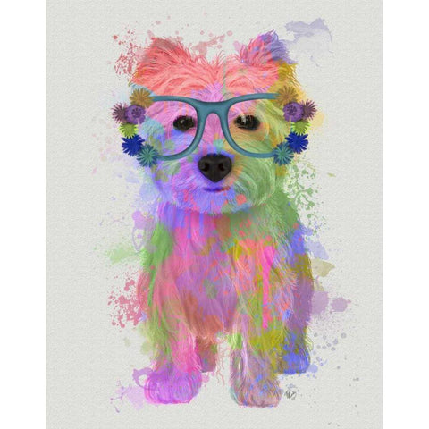 West Highland Terrier Rainbow Splash Gold Ornate Wood Framed Art Print with Double Matting by Fab Funky