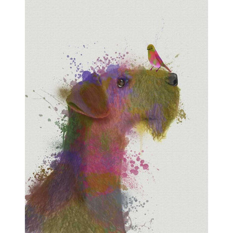 Airdale and Canary Rainbow Splash White Modern Wood Framed Art Print by Fab Funky