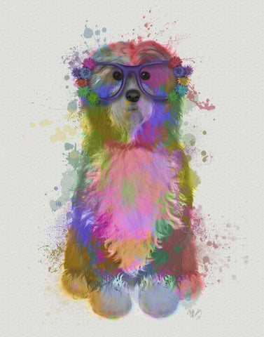 Tibetan Terrier Rainbow Splash Black Ornate Wood Framed Art Print with Double Matting by Fab Funky