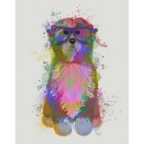 Tibetan Terrier Rainbow Splash White Modern Wood Framed Art Print by Fab Funky