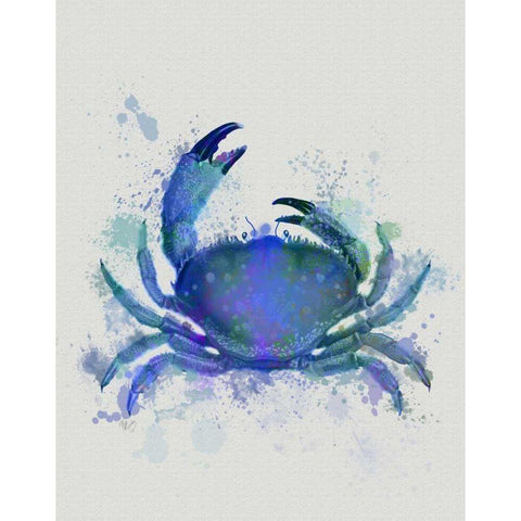 Crab 1 Blue Rainbow Splash White Modern Wood Framed Art Print by Fab Funky