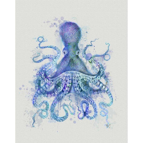 Octopus Rainbow Splash Blue Black Modern Wood Framed Art Print with Double Matting by Fab Funky