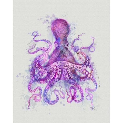 Octopus Rainbow Splash Pink Black Modern Wood Framed Art Print with Double Matting by Fab Funky