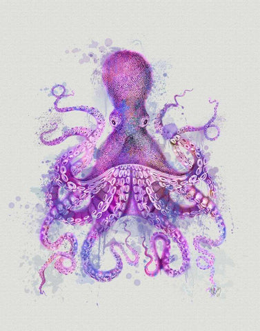 Octopus Rainbow Splash Pink White Modern Wood Framed Art Print with Double Matting by Fab Funky