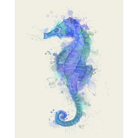 Seahorse Rainbow Splash Blue White Modern Wood Framed Art Print by Fab Funky