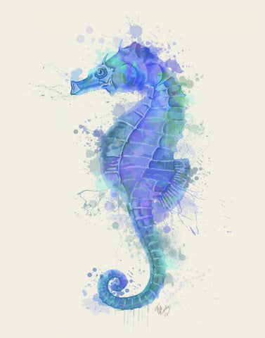 Seahorse Rainbow Splash Blue White Modern Wood Framed Art Print with Double Matting by Fab Funky