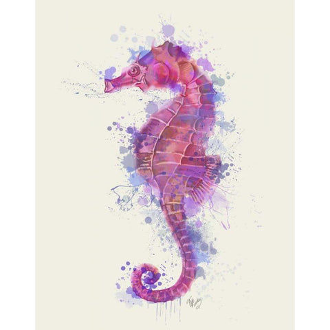 Seahorse Rainbow Splash Pink and Purple Gold Ornate Wood Framed Art Print with Double Matting by Fab Funky