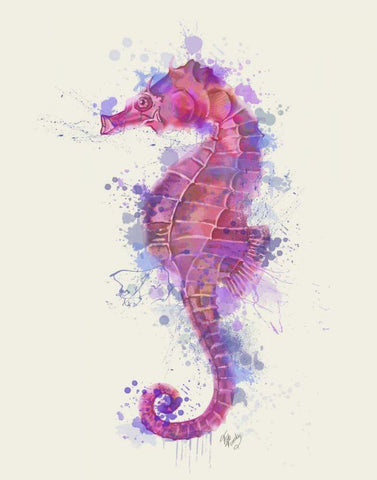 Seahorse Rainbow Splash Pink and Purple Black Ornate Wood Framed Art Print with Double Matting by Fab Funky