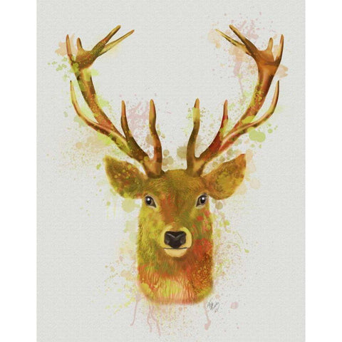 Deer Head 1 Rainbow Splash Red and Gold Black Modern Wood Framed Art Print by Fab Funky