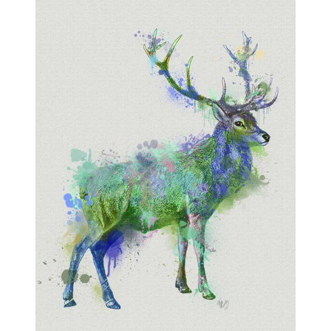 Deer 1 Rainbow Splash Green Blue Black Modern Wood Framed Art Print with Double Matting by Fab Funky