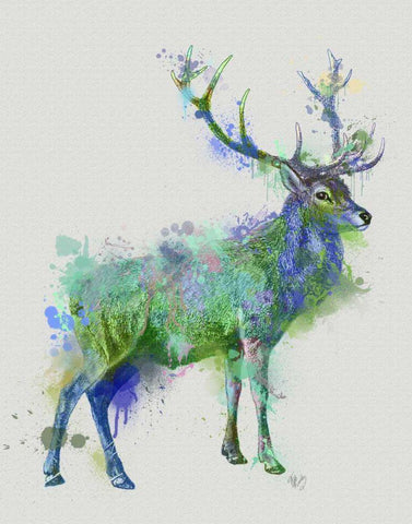 Deer 1 Rainbow Splash Green Blue Black Ornate Wood Framed Art Print with Double Matting by Fab Funky