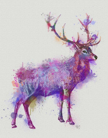 Deer 1 Rainbow Splash Purple Pink Black Ornate Wood Framed Art Print with Double Matting by Fab Funky