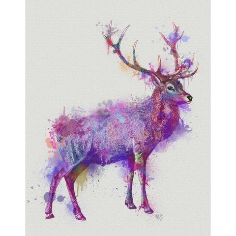 Deer 1 Rainbow Splash Purple Pink Gold Ornate Wood Framed Art Print with Double Matting by Fab Funky