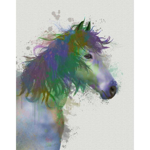 Horse Portrait 1 Rainbow Splash Black Modern Wood Framed Art Print by Fab Funky