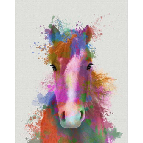 Horse Portrait 2 Rainbow Splash Gold Ornate Wood Framed Art Print with Double Matting by Fab Funky