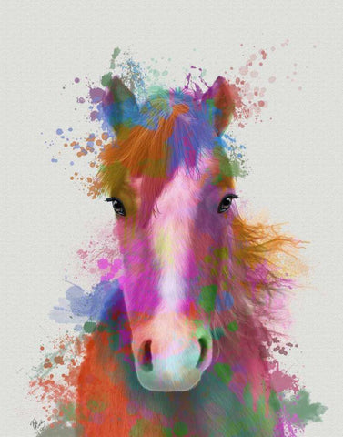 Horse Portrait 2 Rainbow Splash Black Ornate Wood Framed Art Print with Double Matting by Fab Funky