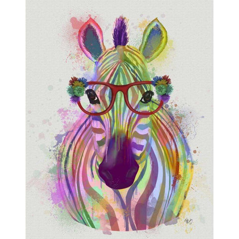 Zebra Rainbow Splash 1 White Modern Wood Framed Art Print by Fab Funky