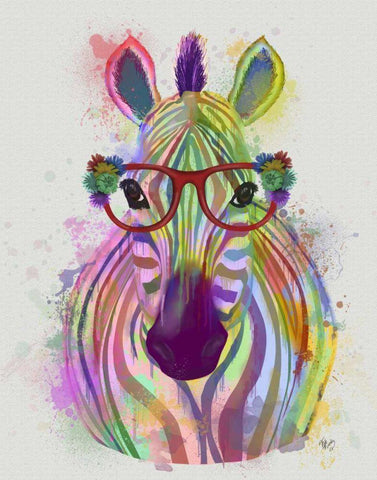 Zebra Rainbow Splash 1 Black Ornate Wood Framed Art Print with Double Matting by Fab Funky