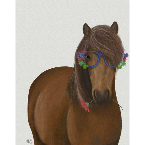 Horse and Flower Glasses Black Modern Wood Framed Art Print by Fab Funky