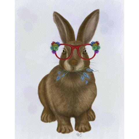 Rabbit and Flower Glasses Gold Ornate Wood Framed Art Print with Double Matting by Fab Funky