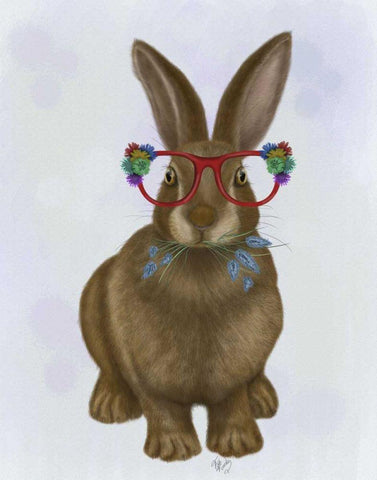 Rabbit and Flower Glasses Black Ornate Wood Framed Art Print with Double Matting by Fab Funky