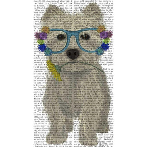 West Highland Terrier Flower Glasses White Modern Wood Framed Art Print by Fab Funky