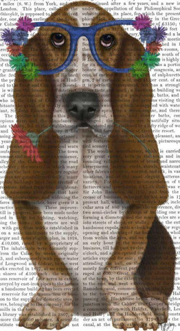 Basset Hound Flower Glasses White Modern Wood Framed Art Print with Double Matting by Fab Funky