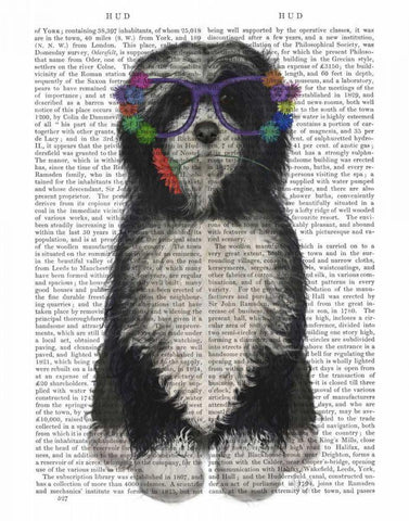 Tibetan Terrier Flower Glasses Black Ornate Wood Framed Art Print with Double Matting by Fab Funky