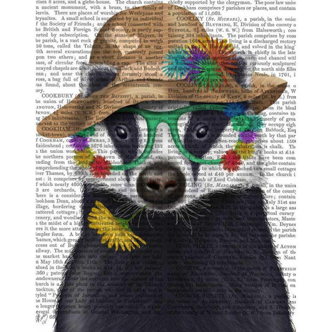 Badger and Flower Glasses White Modern Wood Framed Art Print by Fab Funky