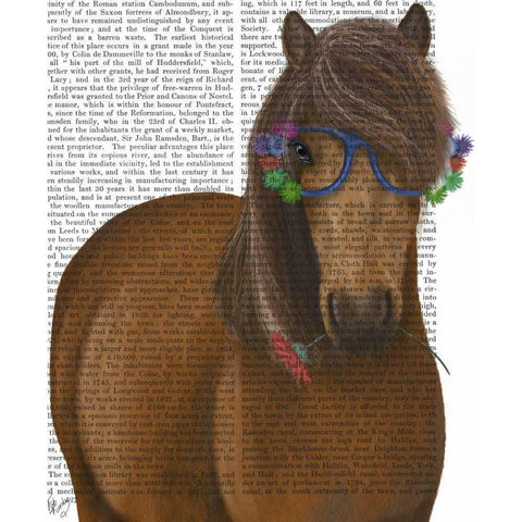 Horse and Flower Glasses Black Modern Wood Framed Art Print with Double Matting by Fab Funky