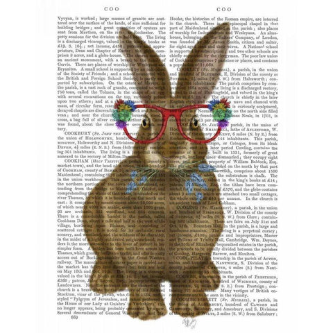 Rabbit and Flower Glasses Gold Ornate Wood Framed Art Print with Double Matting by Fab Funky