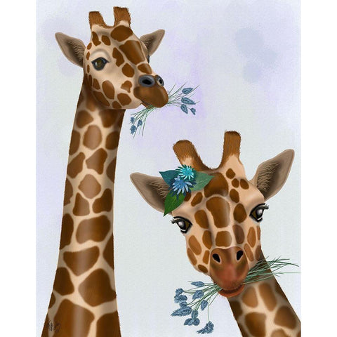 Chewing Giraffe Duo Gold Ornate Wood Framed Art Print with Double Matting by Fab Funky