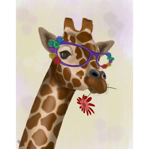 Giraffe and Flower Glasses 2 Gold Ornate Wood Framed Art Print with Double Matting by Fab Funky