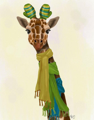 Giraffe and Scarves Black Ornate Wood Framed Art Print with Double Matting by Fab Funky